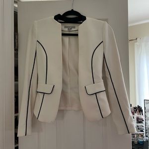 Cream colored and black trim office blazer